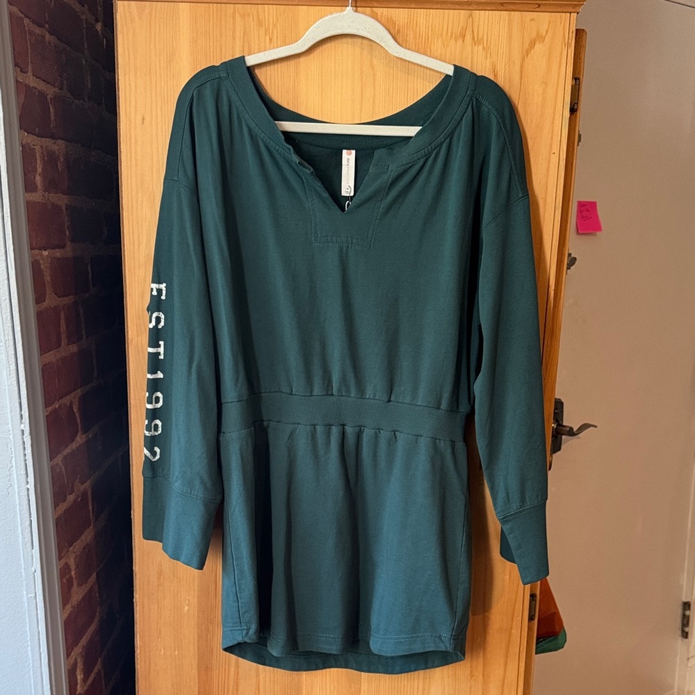 New with Tag Daily Practice Anthro Long Sleeved Teal Cotton Dress Medium